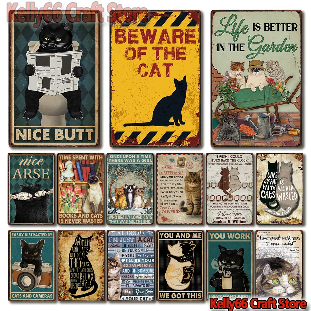 [ Kelly66 ] Pet Cats Remember To Wipe I Do What Want Vintage Irregular Wall Art Decor Retro Iron Painting Sign DL-100 20X30 CM