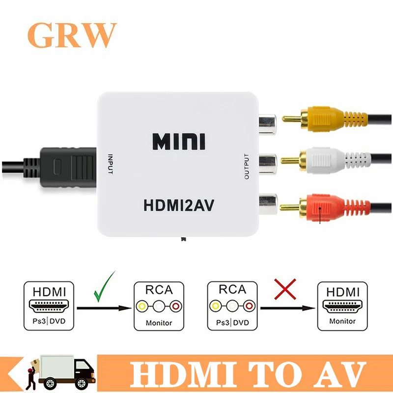 Hot Sale HDMI To RCA AV/CVBS Adapter HD Video Converter Box HDMI to RCA AV/CVSB L/R Video 1080P Mini HDMI to AV Support NTSC PAL