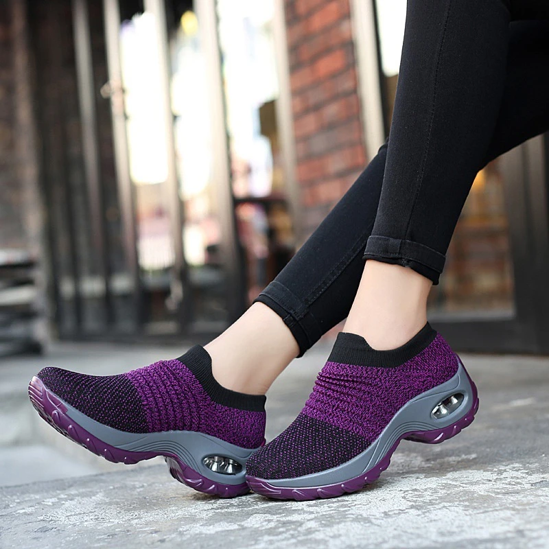 2020 Spring Women Sneakers Shoes Flat Slip on Platform Sneakers for Women Black Breathable Mesh Sock Sneake