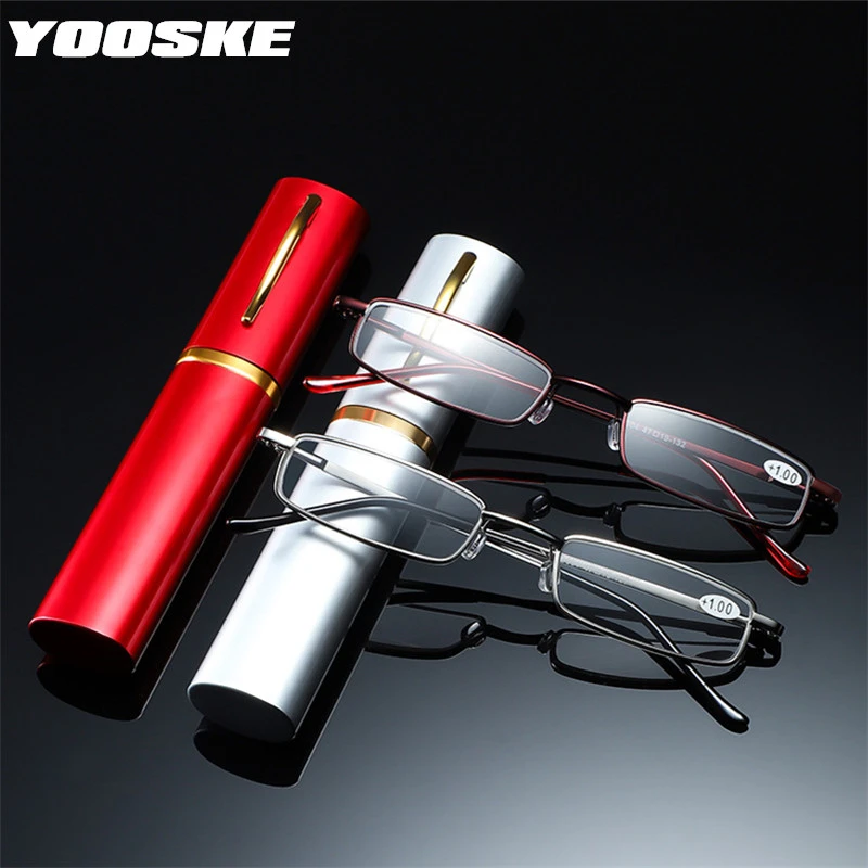 YOOSKE +1.5 2.0 2.5 Reading Glasses Women Men Ultralight Portable Mini Hyperopia Glasses Metal Presbyopia with diopters plus