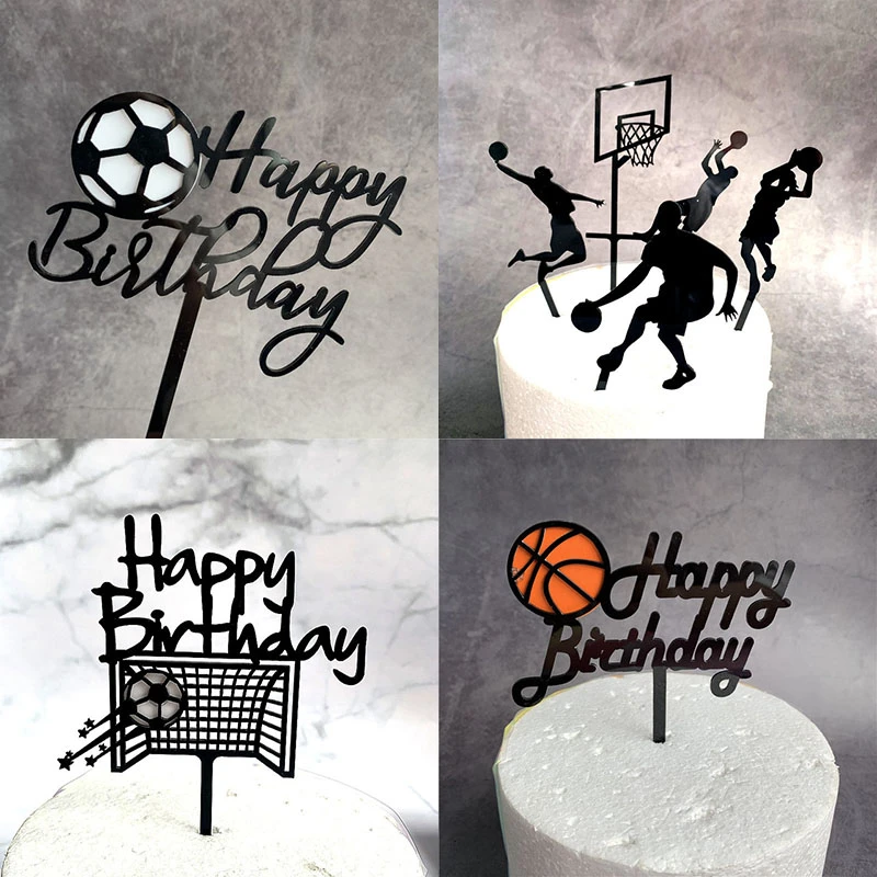 Ins New Football Acrylic Cake Topper Novelty Soccer Happy Birthday Cake Topper For Boys Birthday Sports Party Cake Decorations