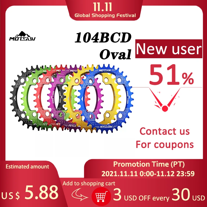 MOTSUV 104BCD Oval Narrow Wide Chainring MTB Mountain bike bicycle 32T 34T 36T 38T crankset Single Tooth plate Parts 104 BCD