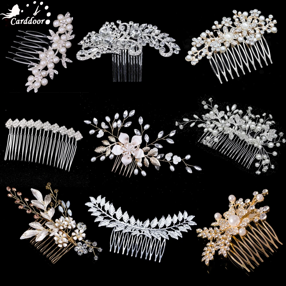 AINAMEISI Bridal Crystal Hair Combs Headpiece Jewelry Rhinestone Pearl Flowers Handmade Wedding Hair Accessories For Women Girls