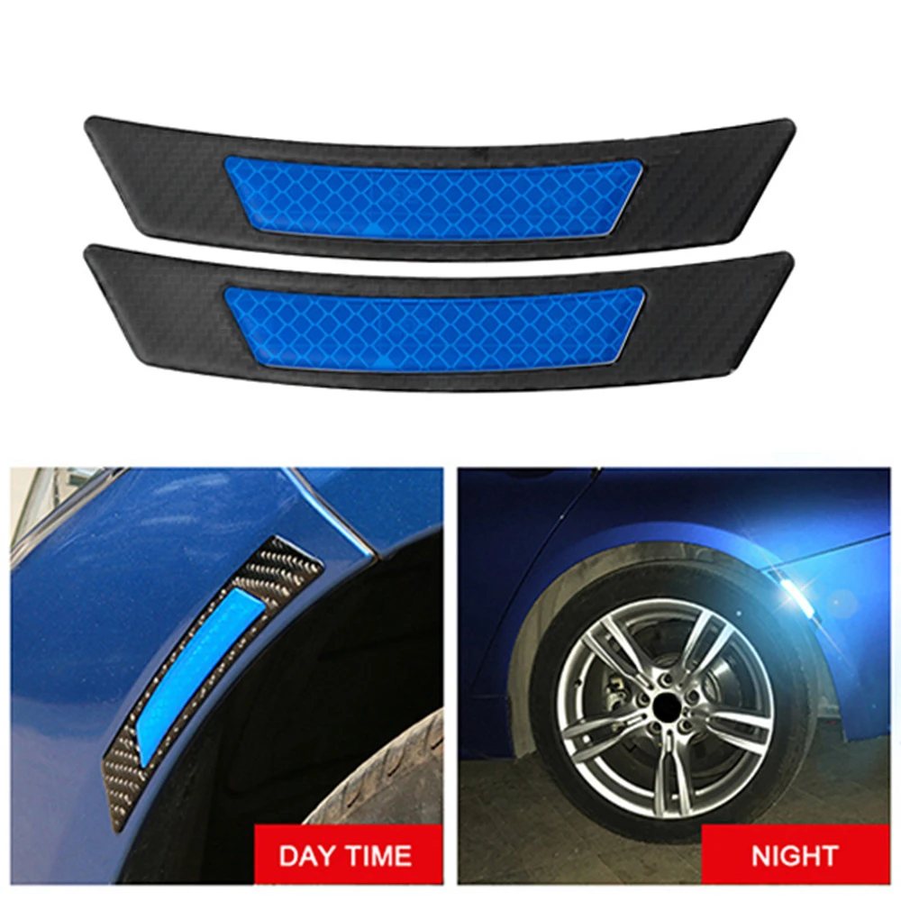 2Pcs Wheel Eyebrow Car Reflective Sticker Carbon Fiber Edge Guard Protection Strip Anti-collision Warning Decoration