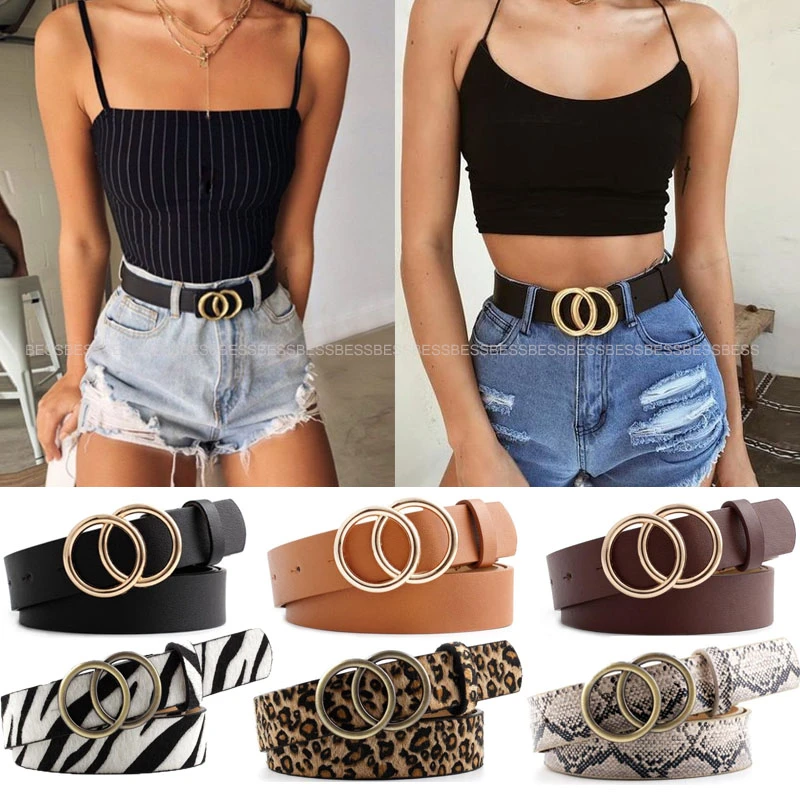 Double Ring Women Belt Fashion Waist Belt PU Leather Metal Buckle Heart Pin Belts For Ladies Leisure Dress Jeans Wild Waistband