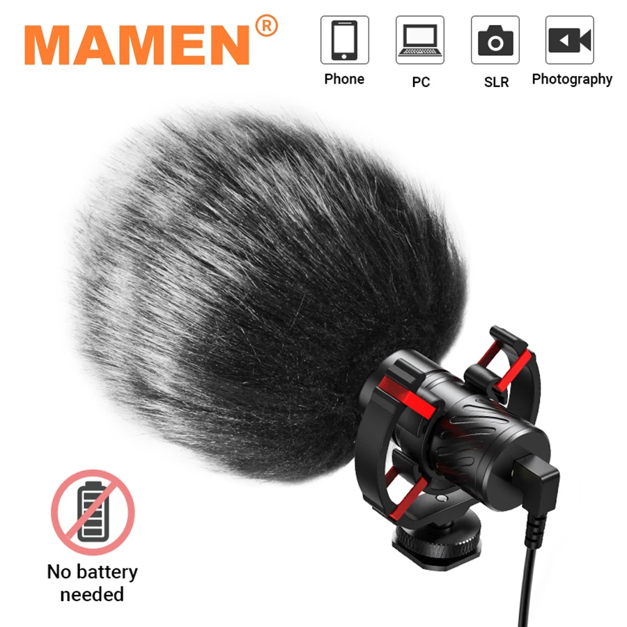 MAMEN MIC-08 Aluminum Alloy Shotgun Cardioid Video Microphone for Smartphone Canon Nikon DSLR Camera Vlog Recording Microphone