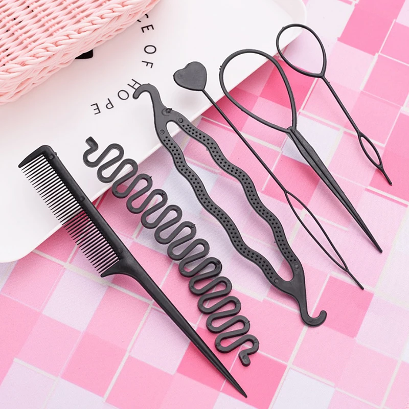 Newstyle 6pcs/set Hairstyle Braiding Tools Pull-through Hair Needle Hair Dispenser Disk Hair Comb Hair accessories