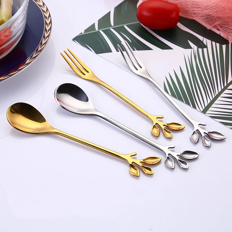 Stainless Steel Spoon Creative Branch Leaves Spoon/Fork Coffee Stirring Spoon Christmas Gift Kitchen Accessories Tableware