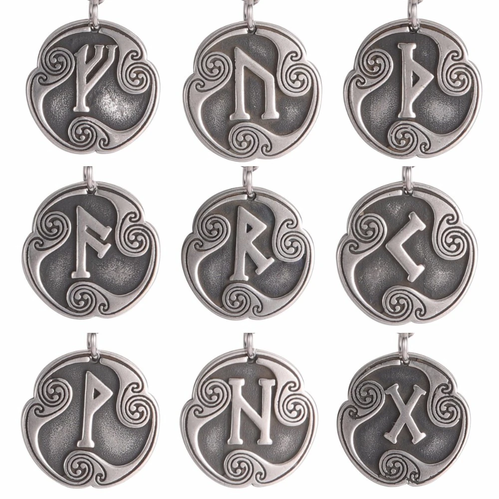 Dropshipping 1pcs Odin Runes Nordic Letter DIY Handmade Charms for Jewelry Stainless Steel Futhark Futhorc Pendants Making Bulk