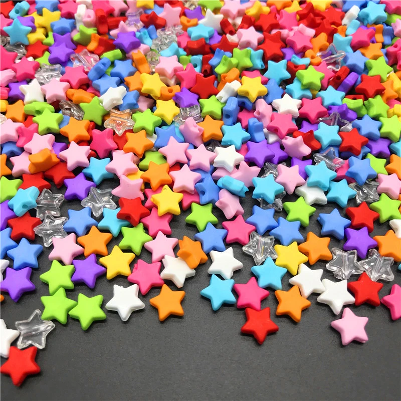 100Pcs 9mm Acrylic Loose Beads Star Shape Rainbow Color Beads For Jewelry Making DIY Bracelet Necklace