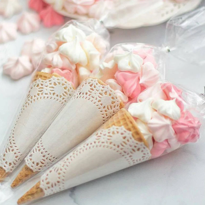 50pcs Wedding Clear Candy Cone Bags For Kids Gift Happy Birthday Party Candy Bags Gift Bag Baby Shower Decoration Supplies