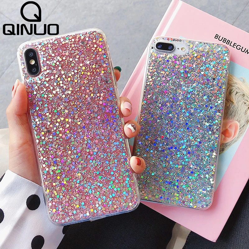 Shining Sequin Glitter Phone Case For iPhone 13 12 11 Pro XS Max Mini X XR 5 5S SE 2020 6S 8 7 Plus Crystal Bling Silicone Cover