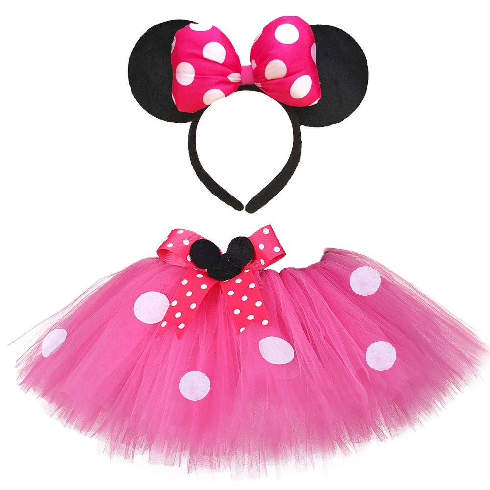 Baby Girls Minnie Tutu Skirt Outfit Kids Fluffy Dance Tutus with Bow Headband Toddler Girl New Year Costume for Birthday Party