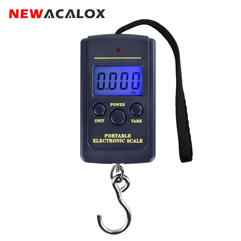 NEWACALOX 40kg x 10g Mini Digital Scale for Fishing Luggage Travel Weighting Steelyard Hanging Electronic Hook Scale