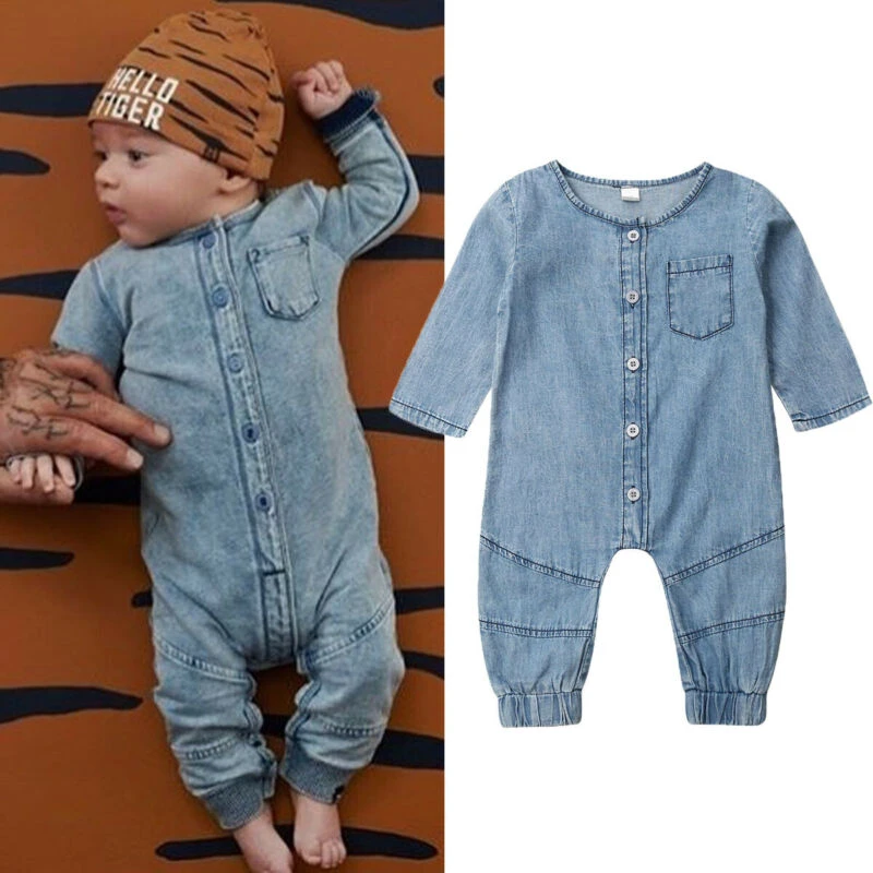 Blotona New Infant Kid Baby Girl Boy Clothes Soft Denim Romper Playsuit Jumpsuit Outfits 0-24M