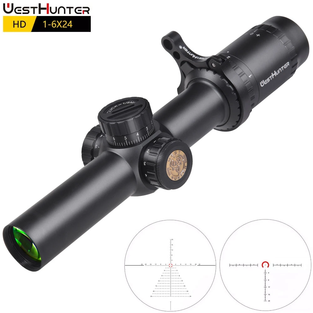 WESTHUNTER HD 1-6X24 IR Compact Hunting Scope Tactical Rifle Scopes Glass Etched Reticle Wide Field of View Optical Sights