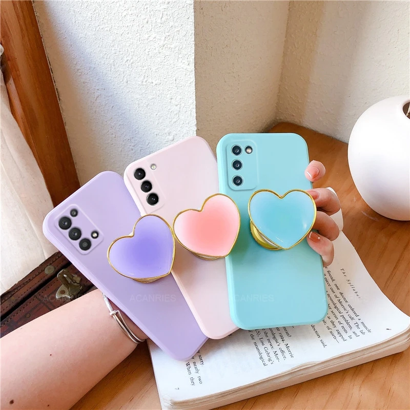 Love Heart Phone Holder Case For Samsung Galaxy S20 Fe S10 S21 Plus Ultra Lite 5g S20fe S 20 21 Stand Cute Soft Silicone Cover