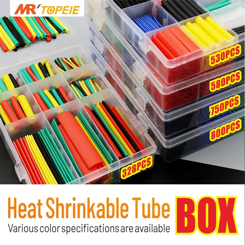 164/328/530/580/750/800pcs 2:1 Polyolefin Shrinking Assorted Heat Shrik Tube wrap wire cable insulated sleecing tubing set