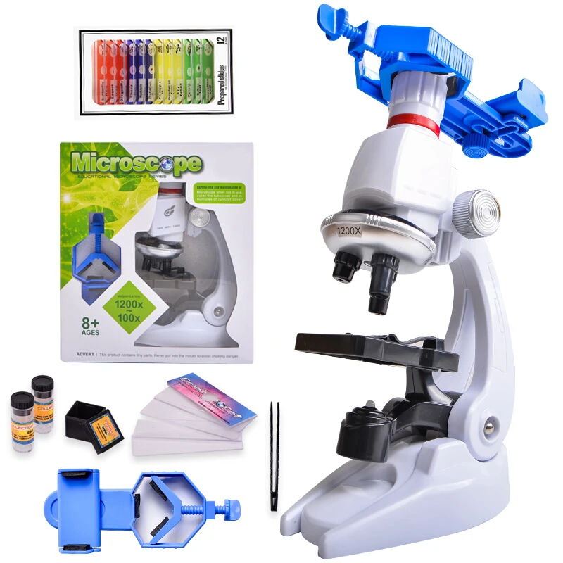 Microscope Kit Lab LED 100X-400X-1200X Home School Science Educational Toy Gift Refined Biological Microscope For Kids Child