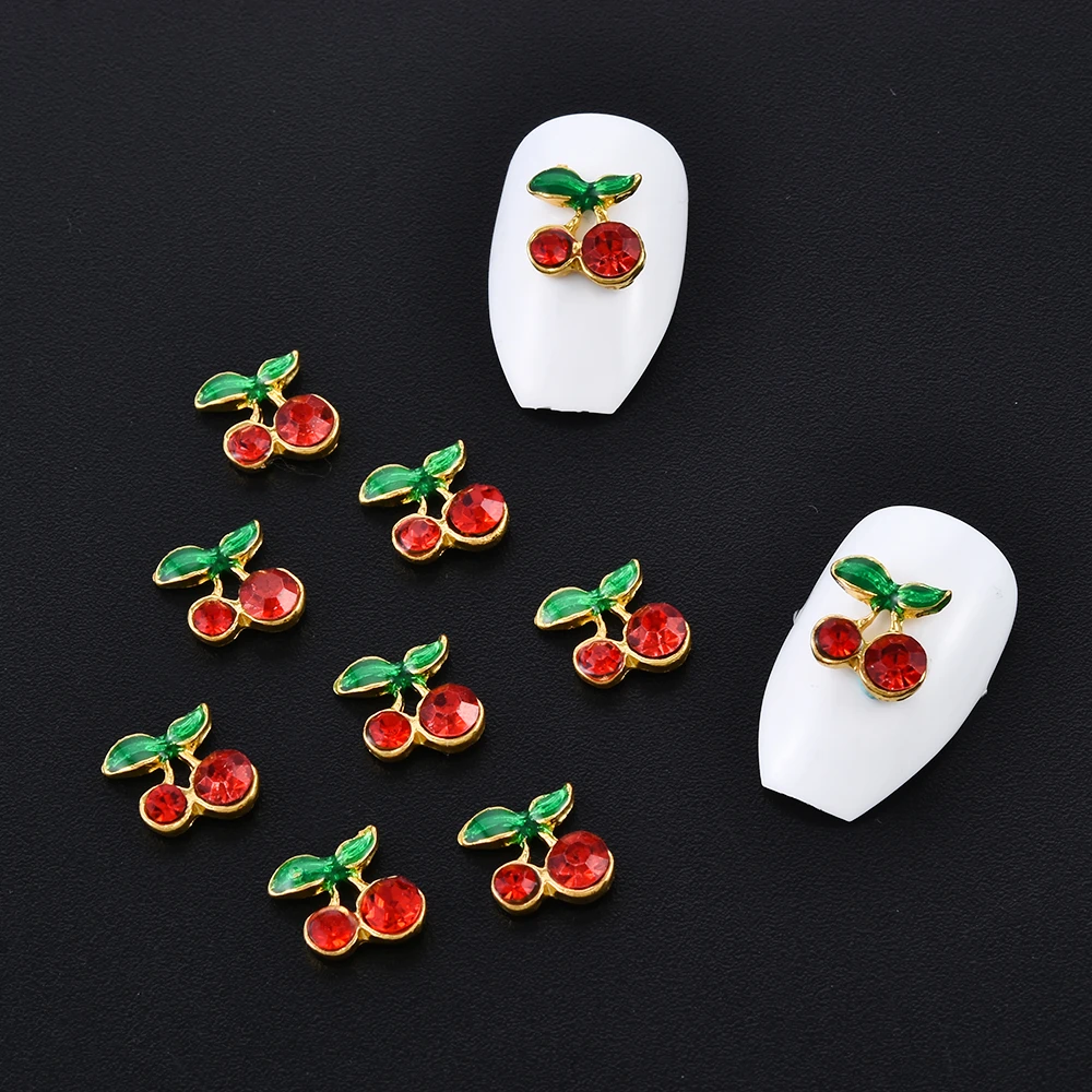 Sweet 10pcs/pack Cherry Alloy Decoration Nails Art Rhinestones 3d Nail Jewelry Nail Art Decorations Red