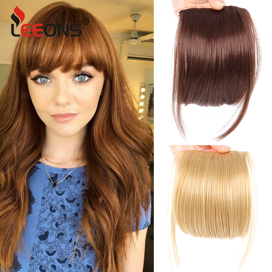 Leeons Natural Blunt Bangs Clip-In Dark Light Brown Black Synthetic False Hair Fringe Pure Colors 6