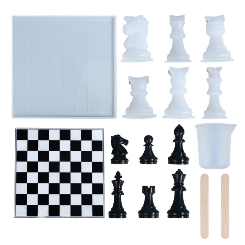 1 Set 3D Chess Pieces Crystal Epoxy Resin Mold Handmade Chessborad Casting Silicone Mould