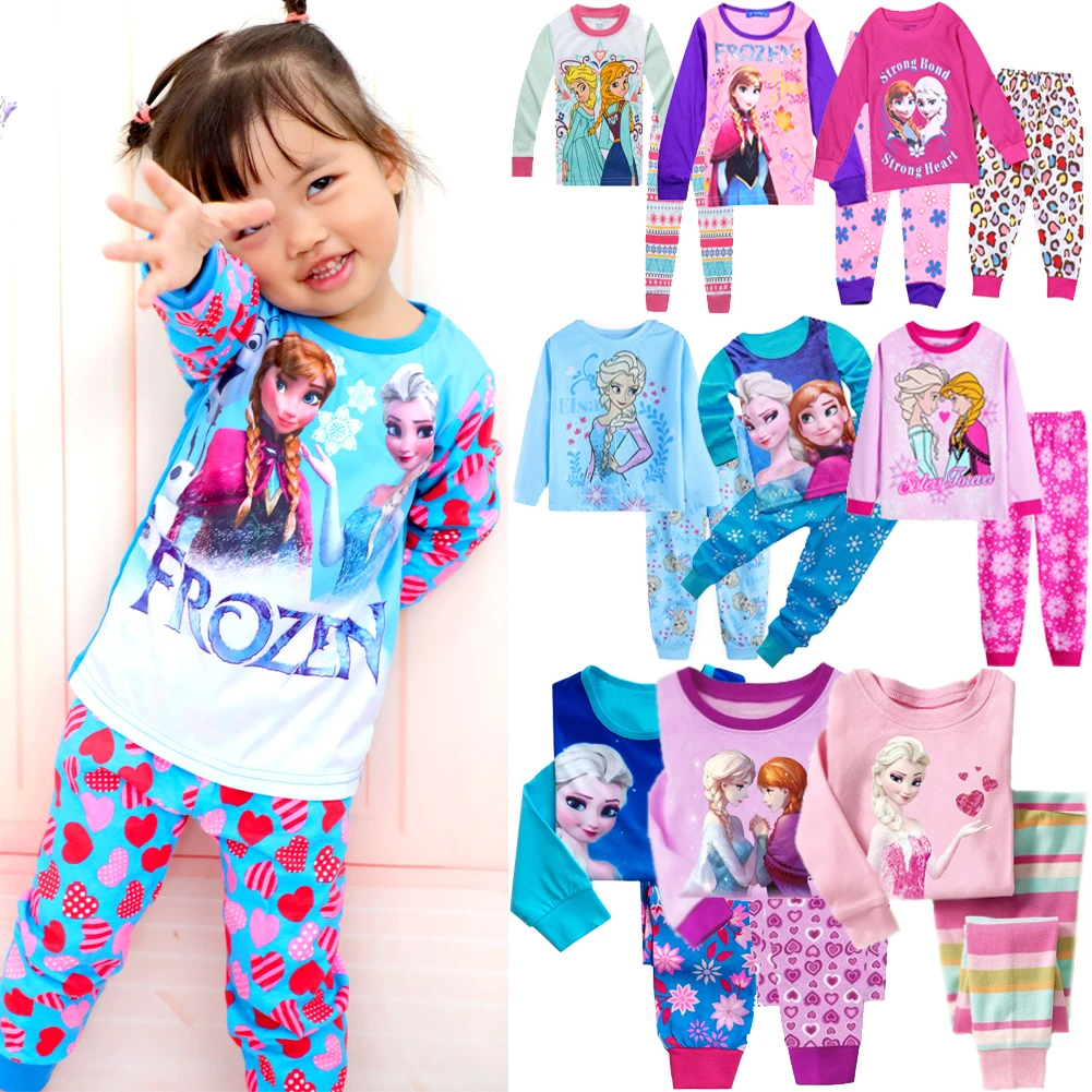 New Kids Anna Elsa Princess Series Pajamas Sets Baby Girls Boys Clothes Pijamas Cartoon Long Sleeve Tshirt+Pants 2pcs/set