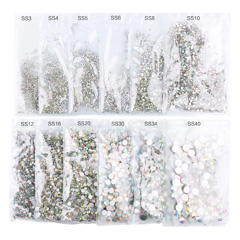 Swarovsky AB SS3-40 Mix Rhinestones Nail Stones Glass 3D Nail Art Decorations Flat Crystal AB Rhinestones for Nails Accessoires