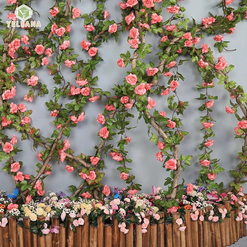 Artificial Flowers  Rose 230cm length 16 to 69 flower Flowers for A Wedding Arch Flowers Garland Romantic Rose In Glass Dome