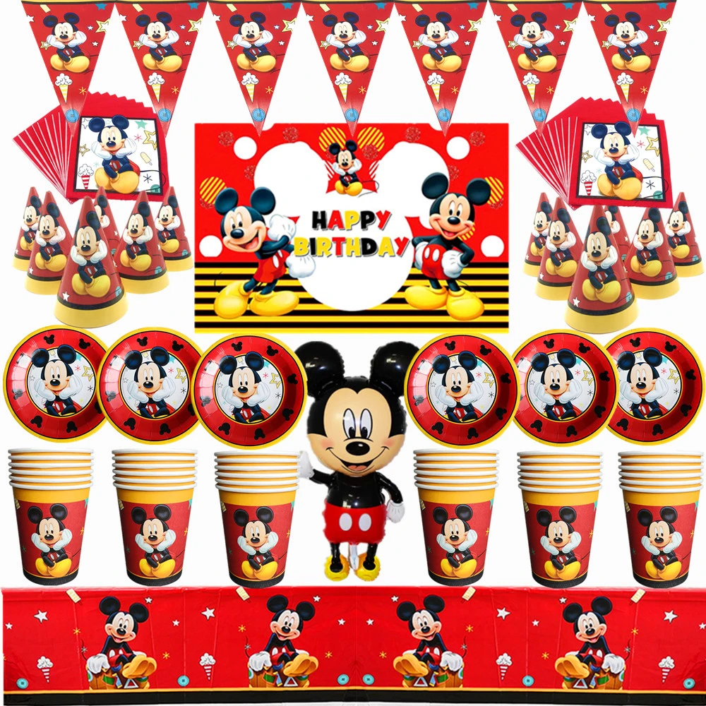 Red Mickey Mouse Children's Theme Birthday Party Arrangement Decorative Paper Cup Draw Flag Tablecloth Disposable Party Supplies