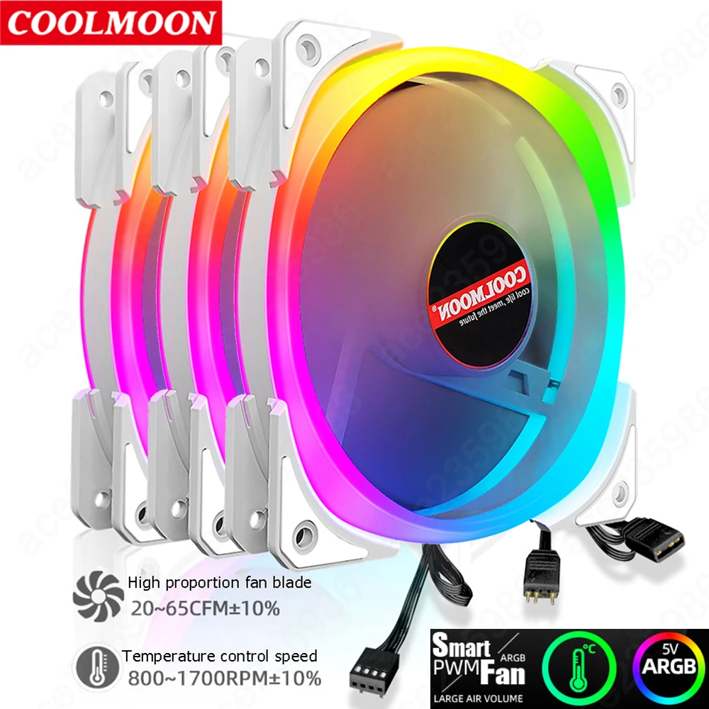 COOLMOON 4Pin PWM 5V 3Pin ARGB Computer Heatsink Cooler Radiator 12cm Cooling Fan for Chassis PC Case Water Cooling Accessories