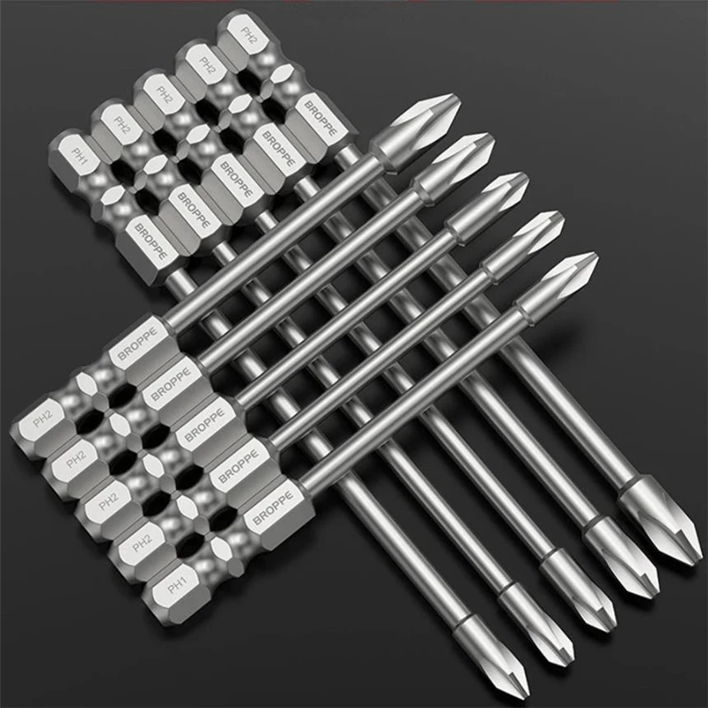 BROPPE 8Pcs Impact Phillips Screwdriver Bit 75/100mm High Torque Cross Screwdriver Bit S2 Strong Magnetic Screwdriver Bit