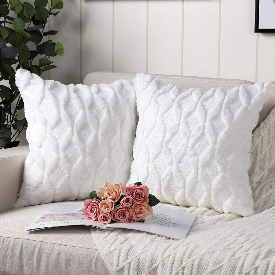 Fur Cushion Cover Pillow Case Home Living Room Decoration Sofa Decorative Plush Pillows Covers 30×50 45×45 CM Nordic Stripe