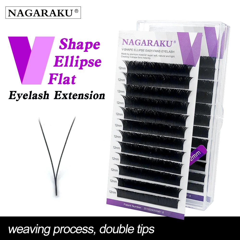 NAGARAKU V-Shape  Ellipse Flat Split Tips Eyelash Extension Weaving Progress Double Tips Easy-fans Eyelash Super Soft Natural