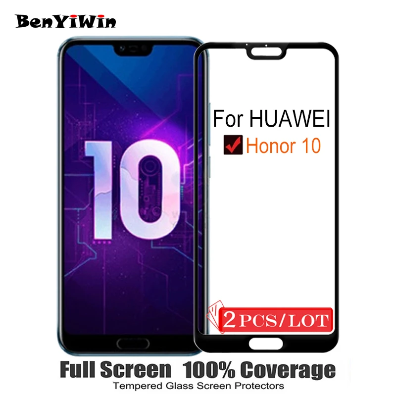 2PCS 100% Original Full Cover Tempered Glass for Huawei Honor 10 Screen Protector on Protective Glass For COL AL10 L09 L29 Film