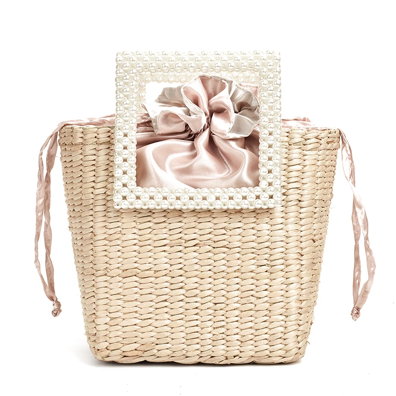 New Pearl Fashion Straw Bag Hand-Woven Shoulder Bag Seaside Vacation Designer Handbag Famous Brand Women Bags 2020