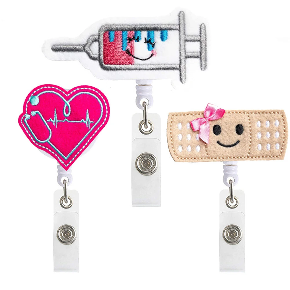 Retractable Badge Reel Nurse Exhibiton Name Card Badge Holder Cute Key Card Holder Love Heart Name Tag Id Badge Clip 3Patterns