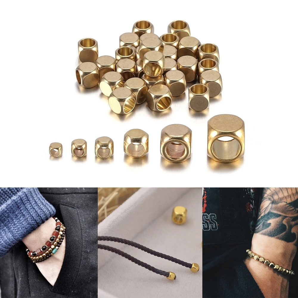 30-100pcs Cube Square Shape 2.5mm-6mm Solid Brass Nepal Beads Square Beads  Loose Spacer Beads for Jewelry Making Findings