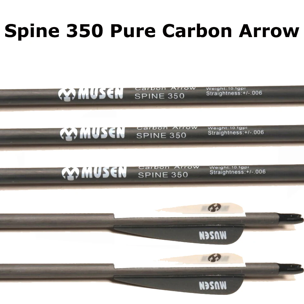 30 inches 7.6 mm Spine 350 Pure Carbon Arrow for Recurve/Compound Bows Archery Shooting Hunting