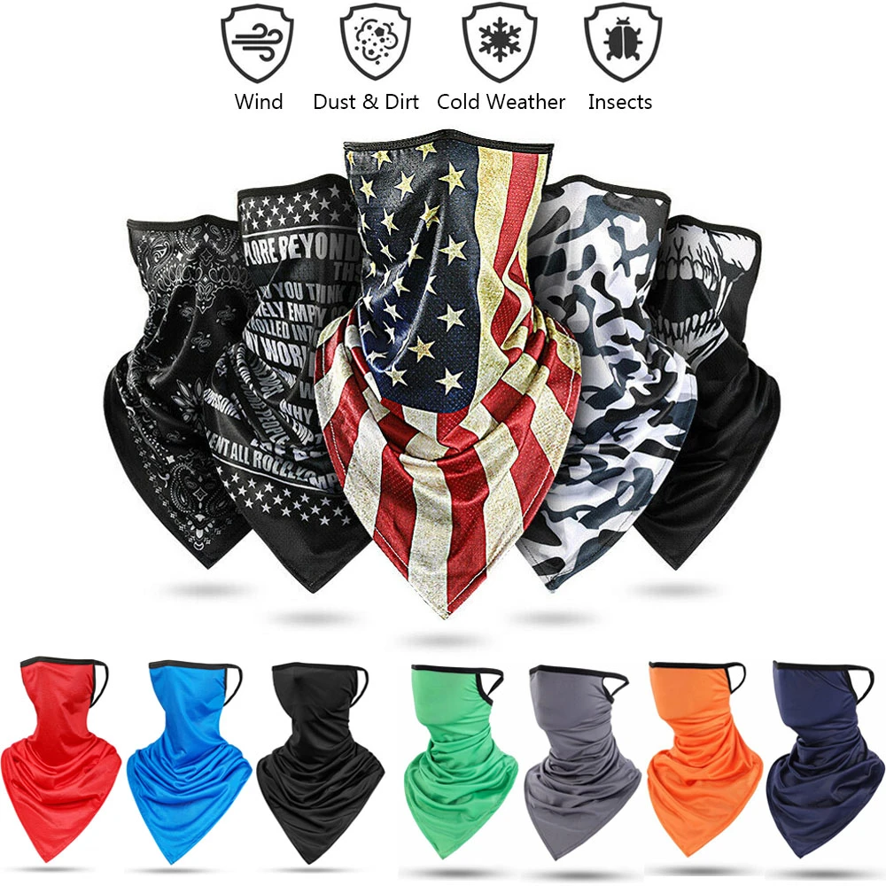 1PC Colorful Printing Ice Silk Ear Hanging Triangle Scarf Breathable Face Neck Cover Tube Scarves Outdoor Sports Cycling Bandana