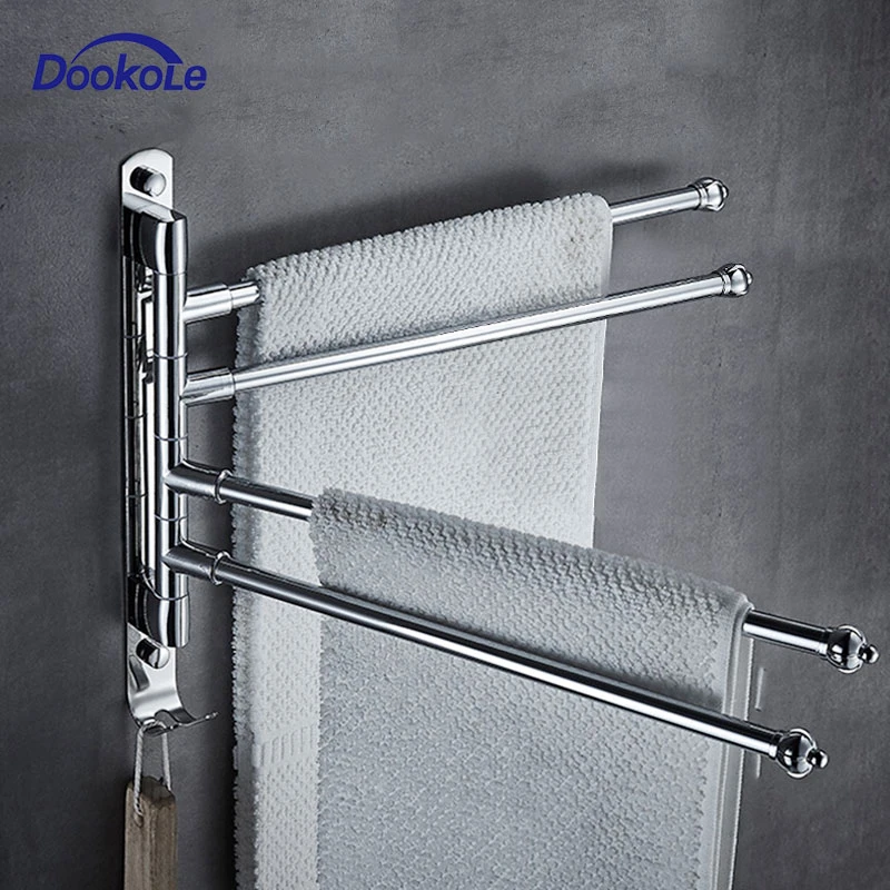 DOOKOLE Stainless Steel Bathroom Swivel Towel Bar, Swing Hanger Towel Rack with Hook Space Saving Wall Mount Rotating Towel Rail