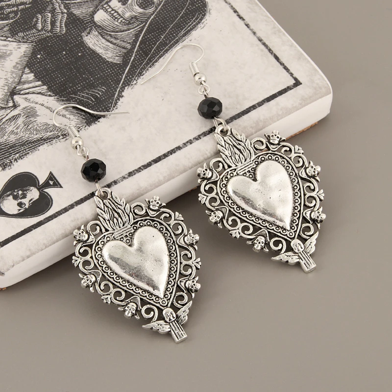 Vintage Witch Vampire Ghost Heart Magic Mirror Skeleton Drop Earrings Gothic Dangling Jewelry Gift