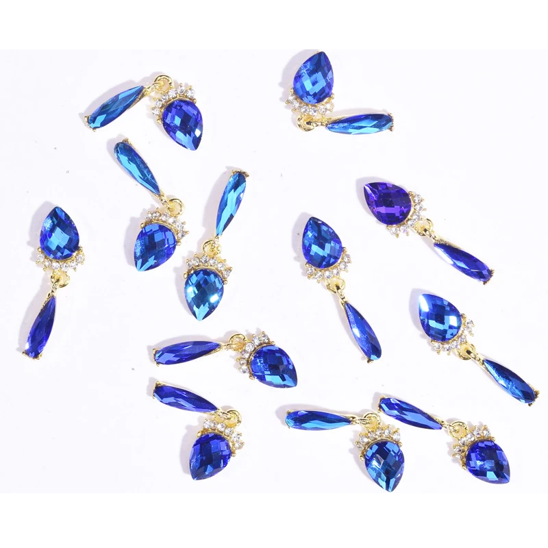 10Pcs 3D Nail Art Decoration Rhinestone Crystal Gems Charms Jewelry Flower Pendant Chain Pearl 2020 NEW Pendant Chain Zircon