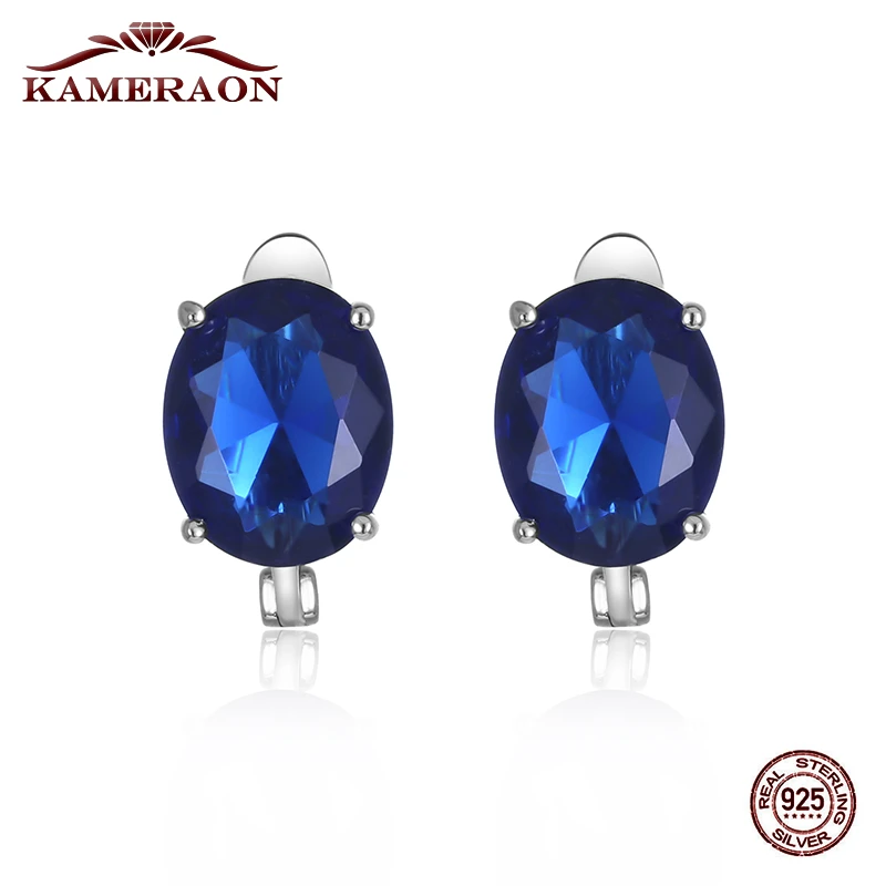 Kameraon Gemstone Sapphire Clip Earrings Women's Fashion Kpop Silver 925 Jewelry Blue/White Lab Diamond Wedding Elegan earrings