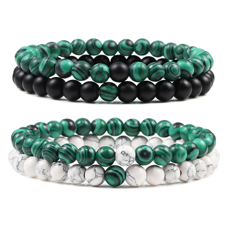Couples Distance Beads Bracelet Classic Black Matte Green Malachite Bracelets Suitable Women Men Yoga Elastic Strand Jewelry