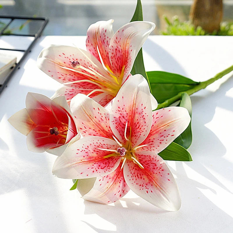 3D printing Lily branch real looking Artificial Flowers for home Wedding Decoration white fake Flowers garden decor flores