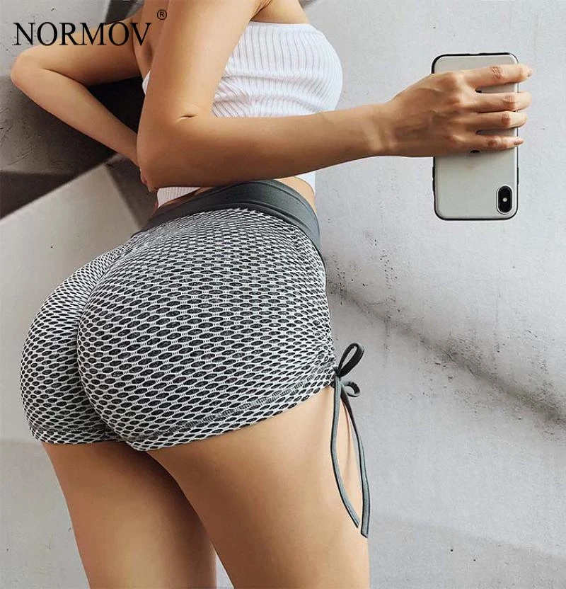 NORMOV Fitness Workout Shorts Mini Women's High Waist Stretch Drawstring jogger Running Sport Women Summer Gym Short female