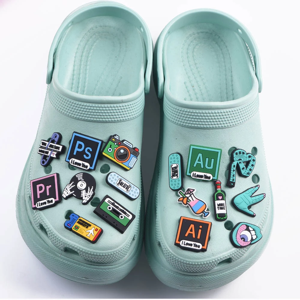 1 Pcs Music CD Croc Shoes Charms Camera Ticket Coffee Shoe Charm Accessories Cartoon Clog Shoes Decoration