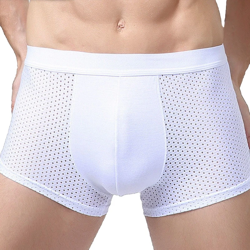 Breathable Quick Dry Flat Boxers Underwears Men Mesh Hollow Plus Size Solid Boxer Male Elastic Waist Underpants Underwear