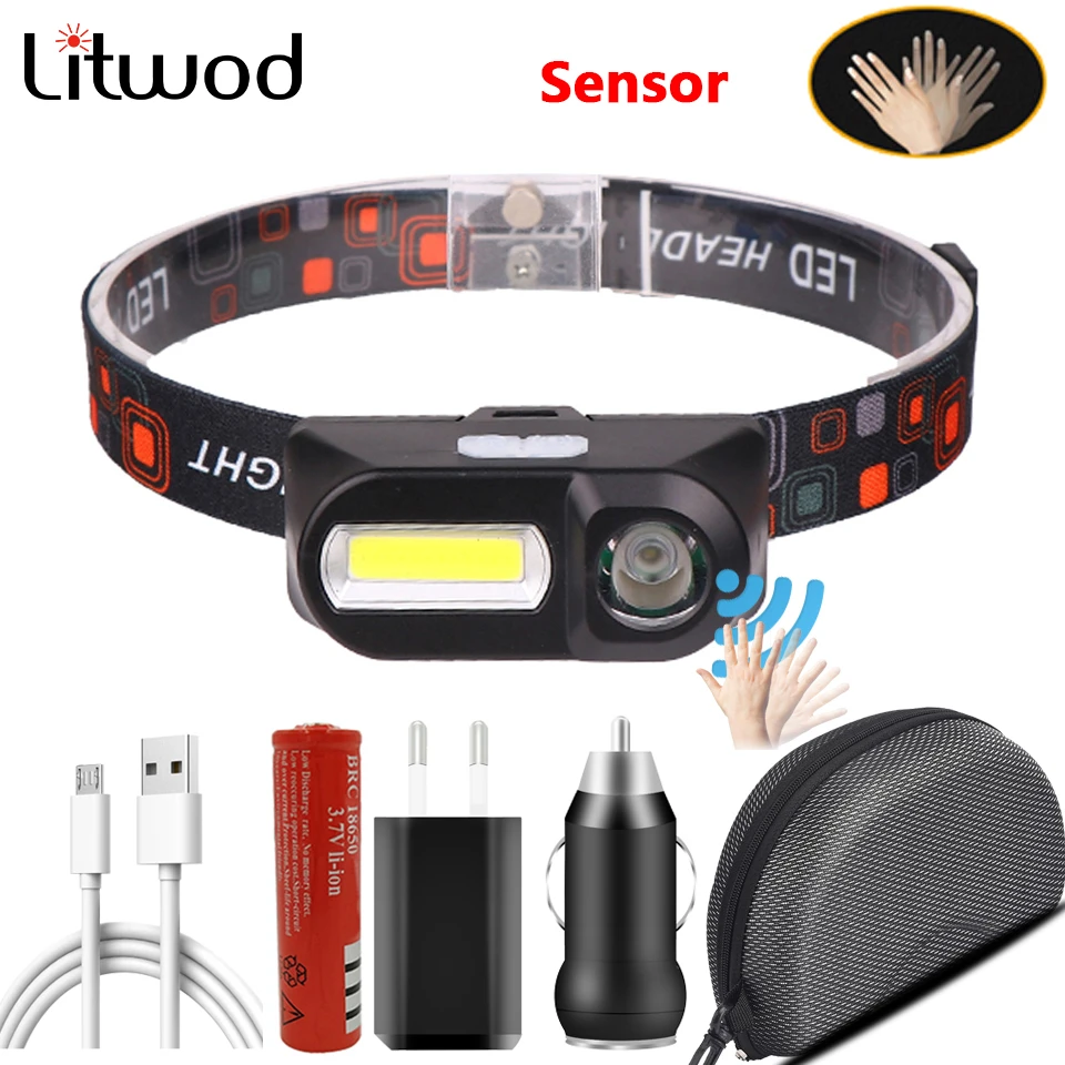 1804 Sensor XP-G Q5 Headlamp Camping Head Light Lamp by 1* 18650 Rechargeable Battery LED COB Bulbs Litwod Lithium Ion 10w